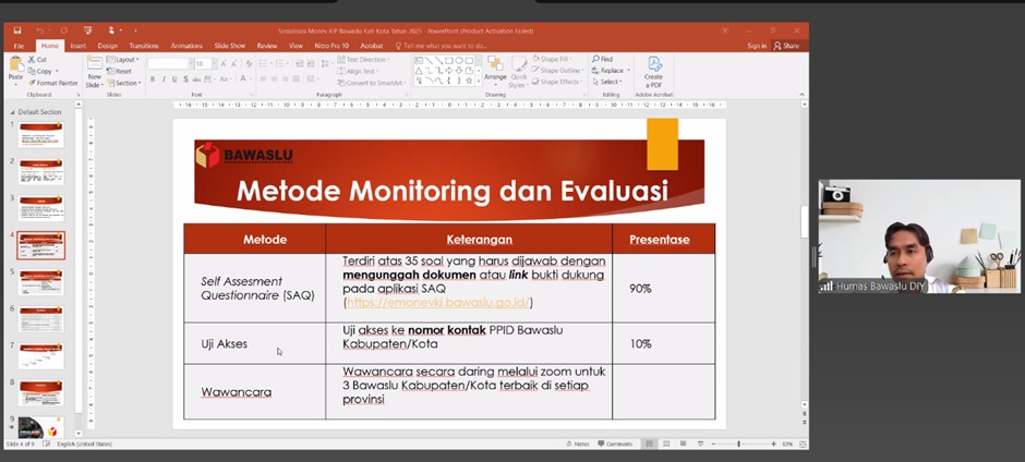 Bawaslu DIY Lakukan Monitoring dan Evaluasi Keterbukaan Informasi Publik di Bawaslu Kabupaten/Kota