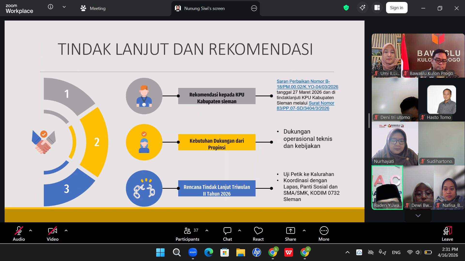 Divisi P2H Bawaslu DIY dan Divisi P2h/HP2H Kabupaten/Kota se-DIY menggelar diskusi hasil pemantauan PDPB Triwulan I di wilayah DIY