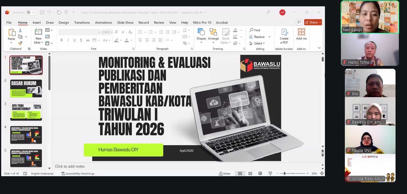 Bawaslu DIY lakukan monitoring dan evaluasi publikaso dan pemberitaan Bawaslu Kab/Kota se-DIY Triwulan I Tahun 2026