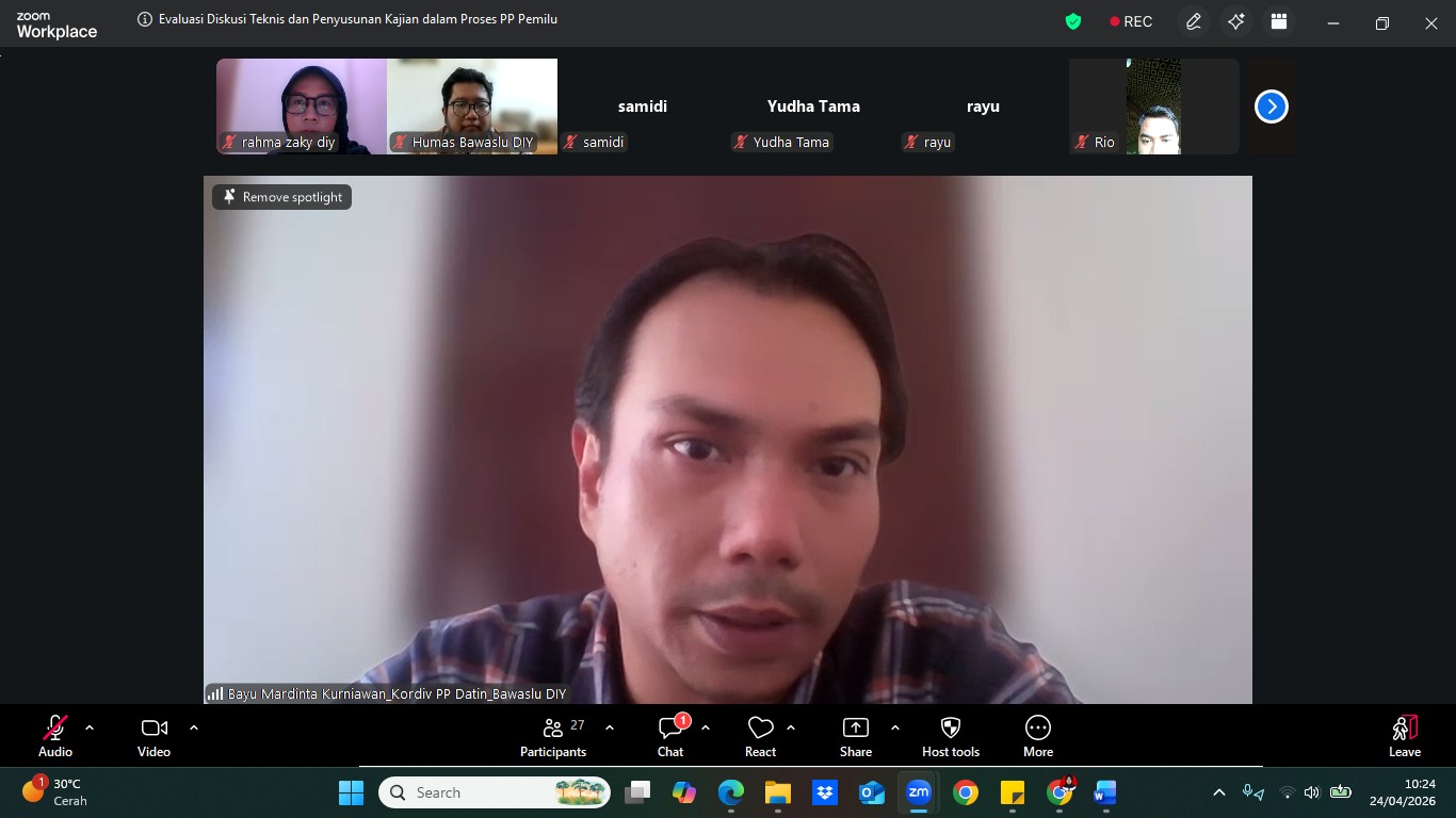 Bawaslu DIY Lakukan Evaluasi Teknis Penanganan Pelanggaran Pemilu bersama Bawaslu Kabupaten/Kota se-DIY
