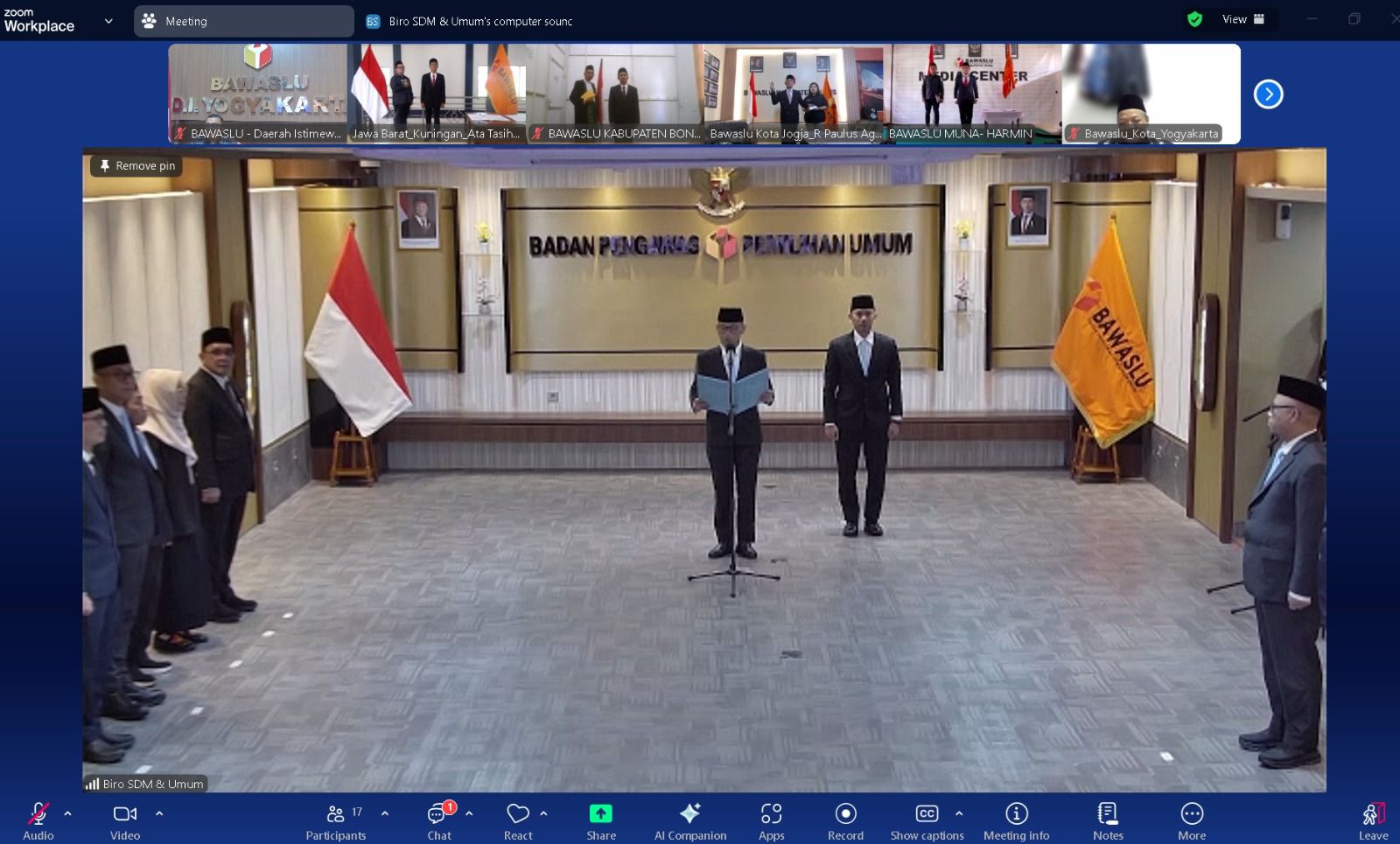 Bawaslu DIY Hadiri Pelantikan Sumpah/Janji Jabatan Administrator  dan Jabatan Pengawas di Lingkungan Bawaslu