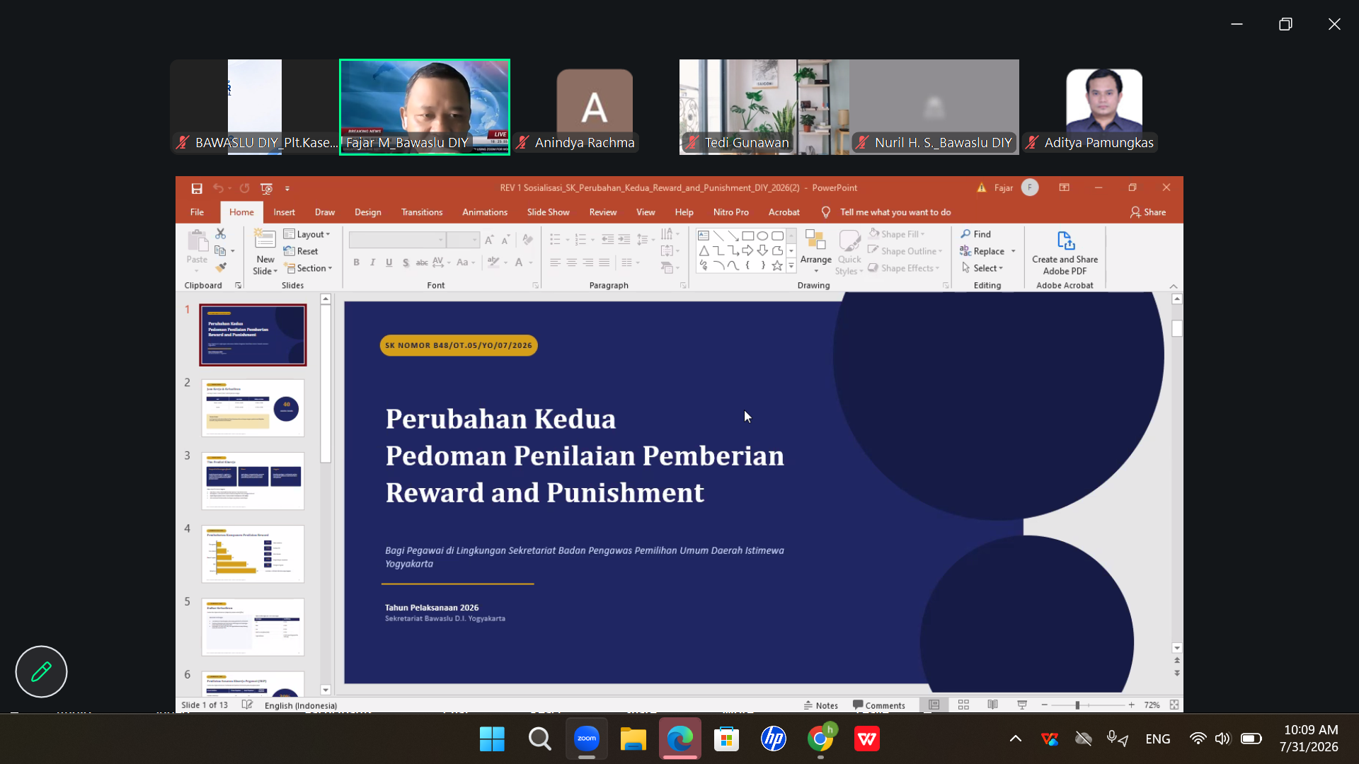 Bawaslu DIY memaparkan pelaksanaan reward and punishment untuk mendukung efektivitas kinerja pegawai