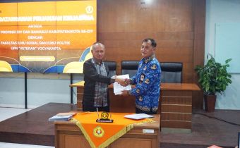 Penandatanganan Perjanjian Kerja Sama (PKS) antara Badan Pengawas Pemilihan Umum Daerah Istimewa Yogyakarta (Bawaslu DIY) bersama Bawaslu kabupaten/kota se-DIY dengan Fakultas Ilmu Sosial dan Ilmu Politik (Fisip) Universitas Pembangunan Nasional (UPN) Veteran Yogyakarta